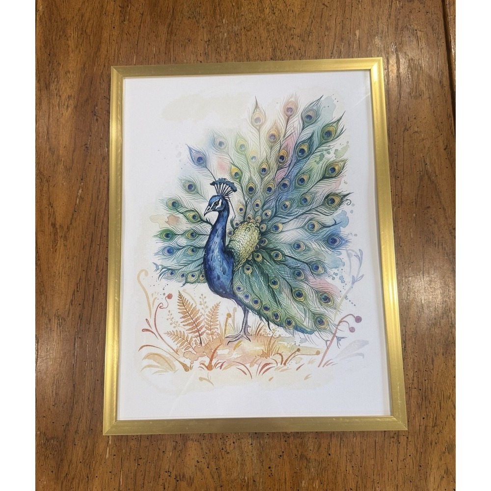 Watercolor Peacock Print 🦚 12x16 Framed And ready To Hang Wall Art Home Decor